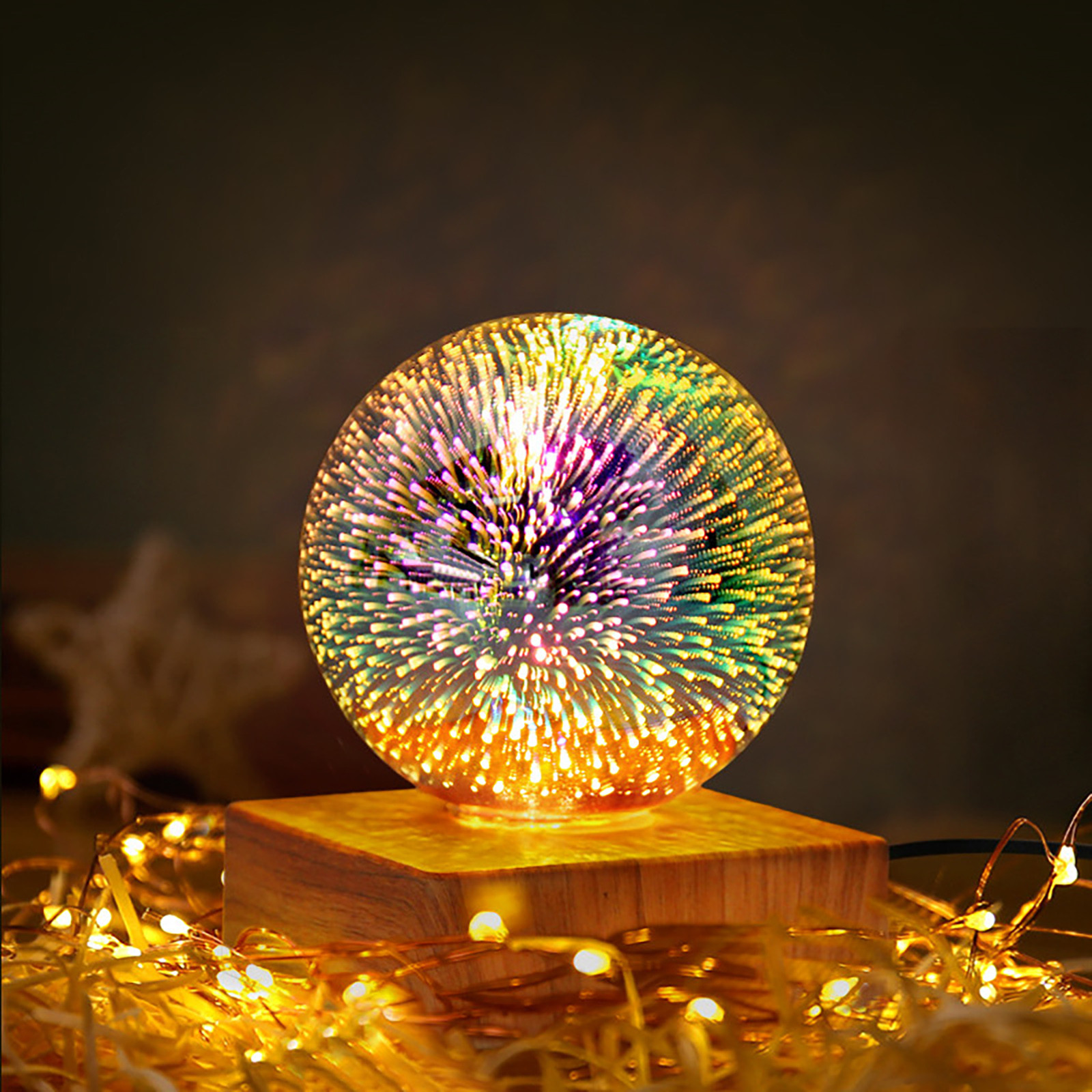 

Fireworks Glass Ball Lamp 3d Transparent Night Lights Magic Colorful Firework Light Festival Atmosphere Bulb Gift