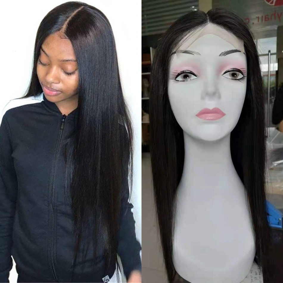 

Brazilian Straight Human Hair Wigs 4x4 Lace Closure T Part Wig For Black Women Pre Plucked Remy Hair, Natural color