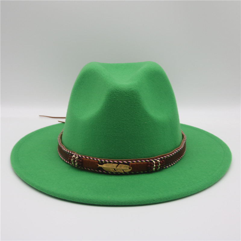 

2021 New Winter Wool Wide Brim Belt Fascinator Green Wedding Church Vintage Felt Hats Black Women Fedora Hat Men Tw0d, Gray