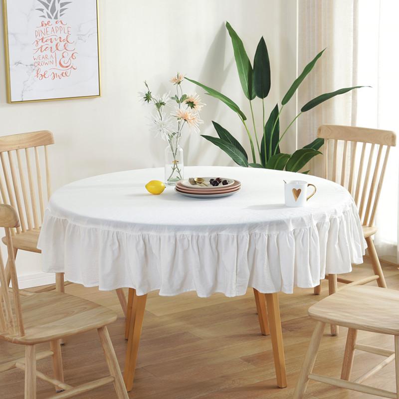 

Table Cloth Round Home Tablecloth Washed/Linen Cotton Desk Cover 7 Colors 100cm 120cm 150cm Solid Floral Decor, White