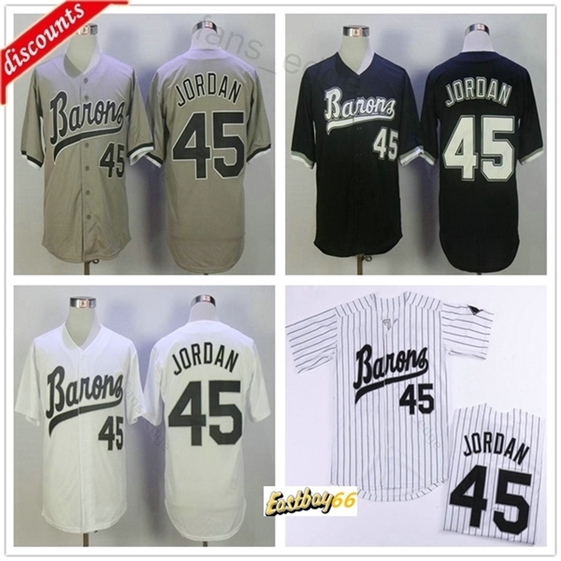 

Michael Jodan #45 Birmingham Barons Baseball Jerseys Mens Black White Grey Top Stitched Movie Michael Birmingham Barons Retro Shirt, Blue;black