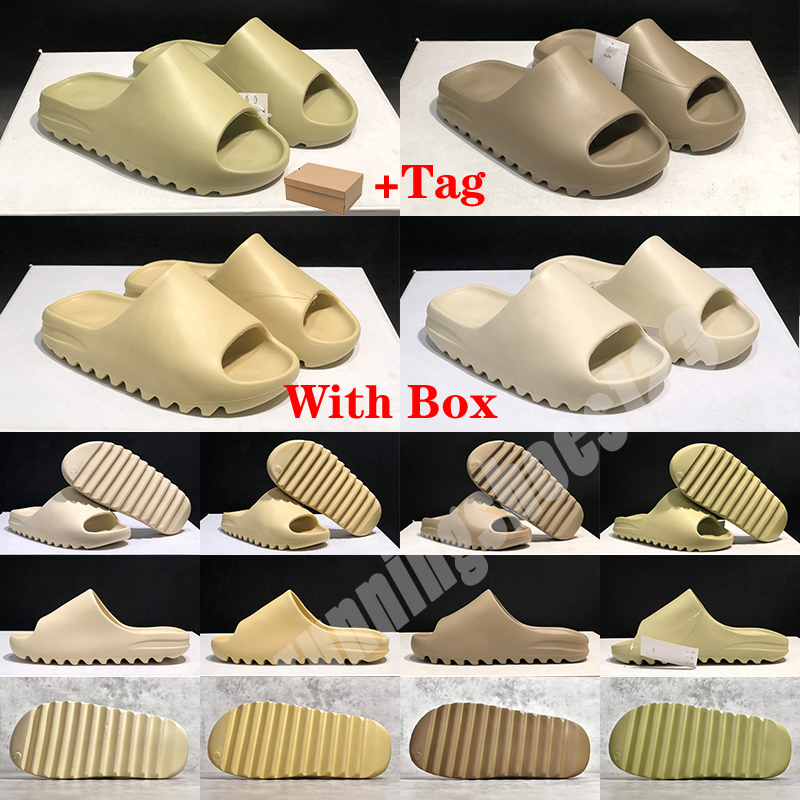 

2021 Men women slide shoes slippers desert sand resin earth brown soot foam runner triple black white orange core mens sandals US 5-11, Color 23