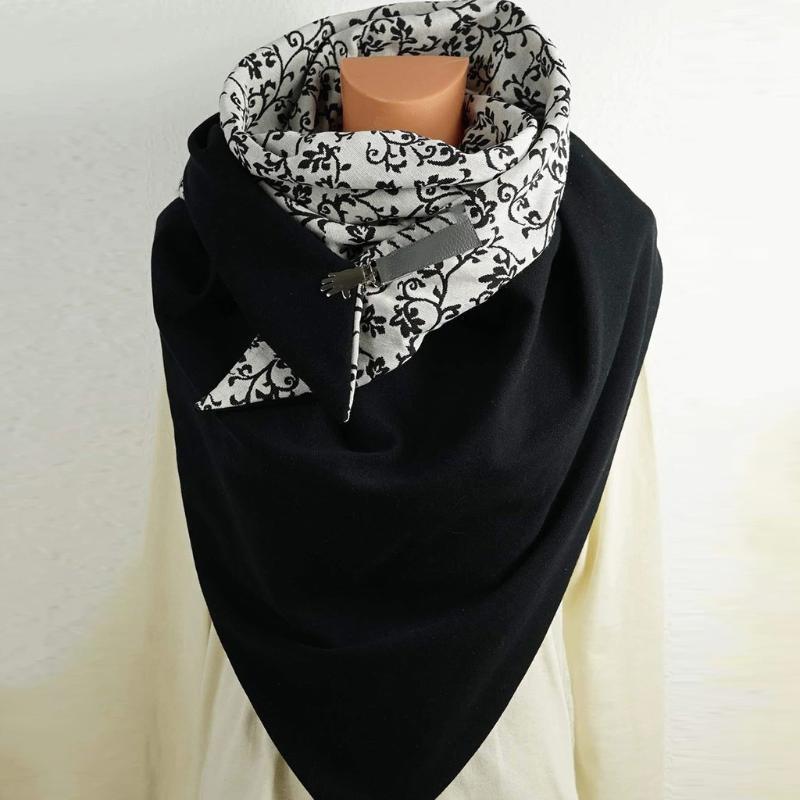 

Scarves 40# Women Printing Button Soft Wrap Scarf Female Cashmere Casual Warm Pashmina Shawls Poncho Mouth Cover Shiled, Blue;gray