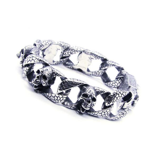 

Charm Bracelets Drop Ship Titanium Steel Big Month Skull Bracelet 316L Stainless Fashion Jewelry Men Biker, Golden;silver