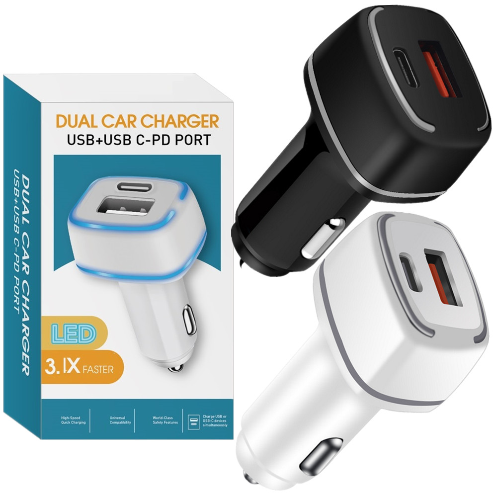 

12W Type c USB-C PD High Speed Car charger Dual Ports Auto Power Adapters For Iphone x xr 11 12 13 Samsung lg android phone pc With Retail box