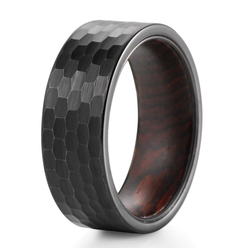 

Wedding Rings 8mm Men's Hammered Black Tungsten Band Solid Nature Wenge Wood Inlay Anniversary Ring Engagement For Men