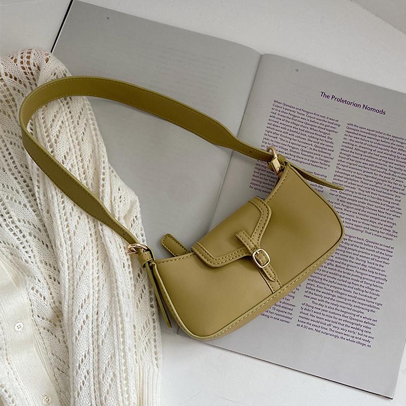 

Retro Women Underarm Bag Buckle Female Baguette Bag Niche Design Ladies Half Moon PU Leather Shoulder 2021Trendy Handbag, Beige