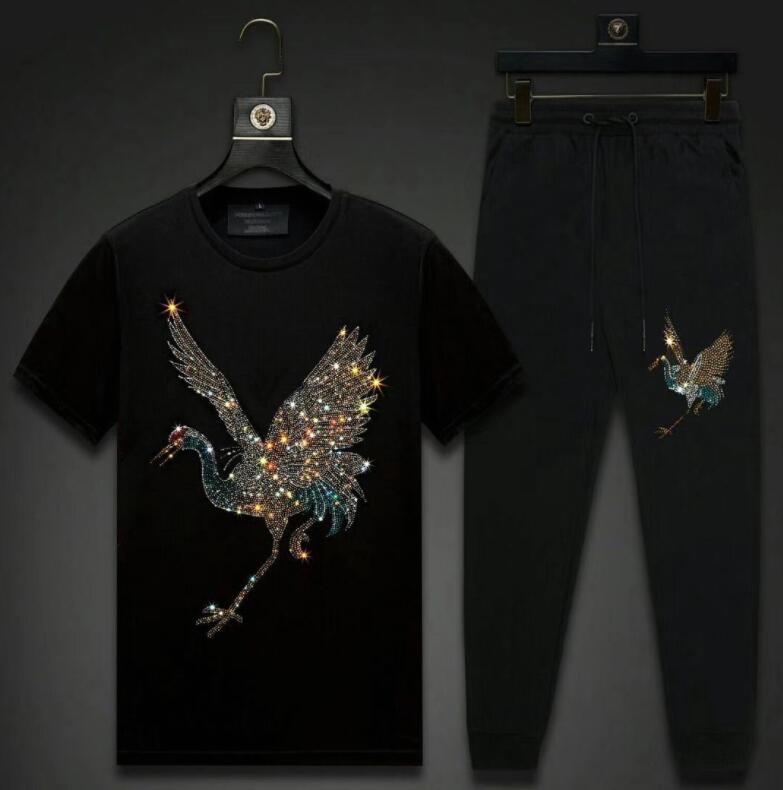 

2021 New Warm Puncture of Men's Casual Sports Outfits 2 Piece 100% Cotton Sport Strass Design C5t7, Color as shown