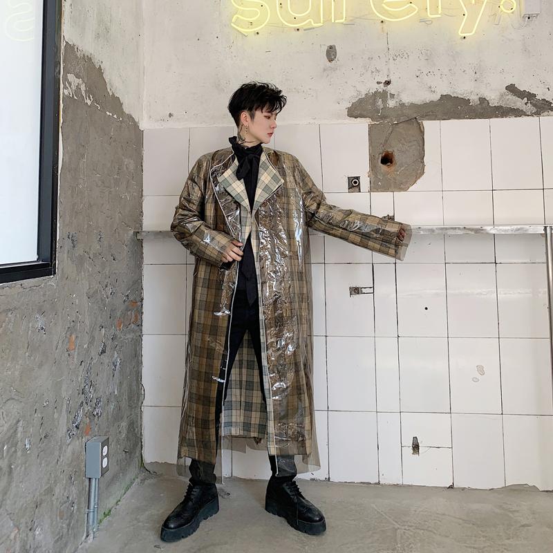 

Men' Trench Coats Male Streetwear Vintage Fashion Cardigan Windbreaker Jacket Outerwear Men 2 Layer Casual Plaid Long Coat, W883