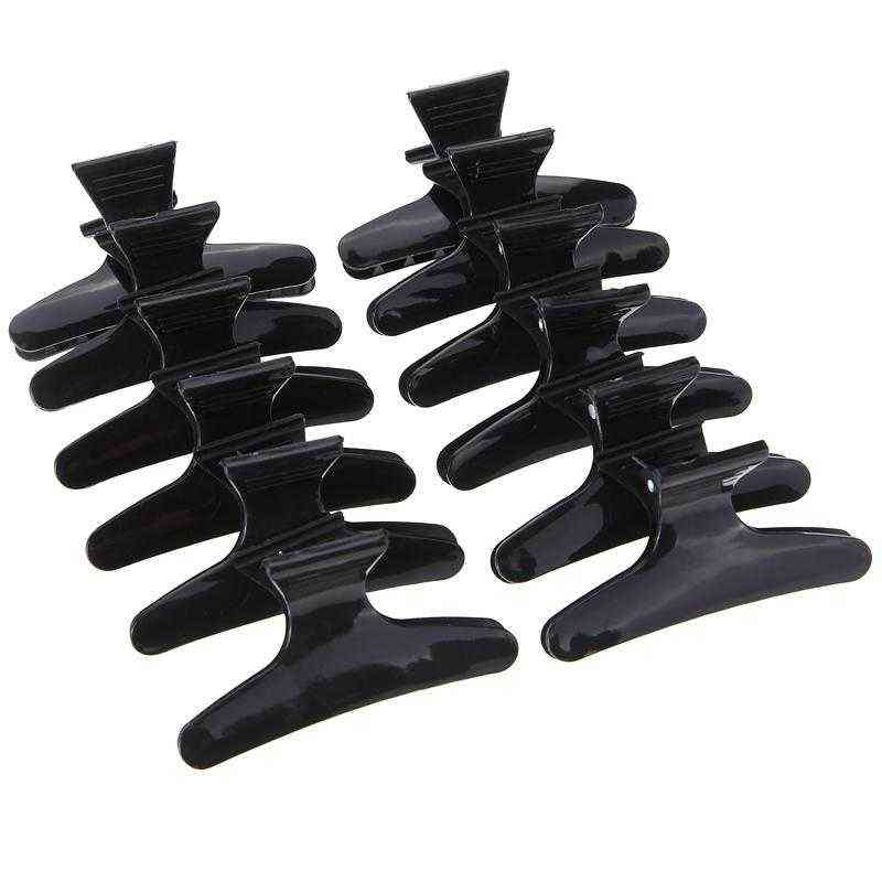 

12pcs/set Butterfly Holding Hair Claw Section Styling Tools Hair Clip Clamps Care Hairpins Pro Salon Fix Hair Hairdressing Tool, Black;brown