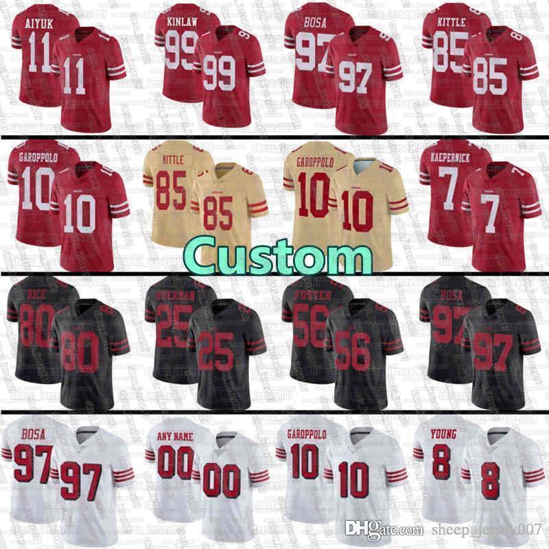

97 Nick Bosa 7 Colin Kaepernick 85 George Kittle San Francisco 49ers jerseys 10 Jimmy Garoppolo Richard Sherman Brandon Aiyuk Rice, Black;red