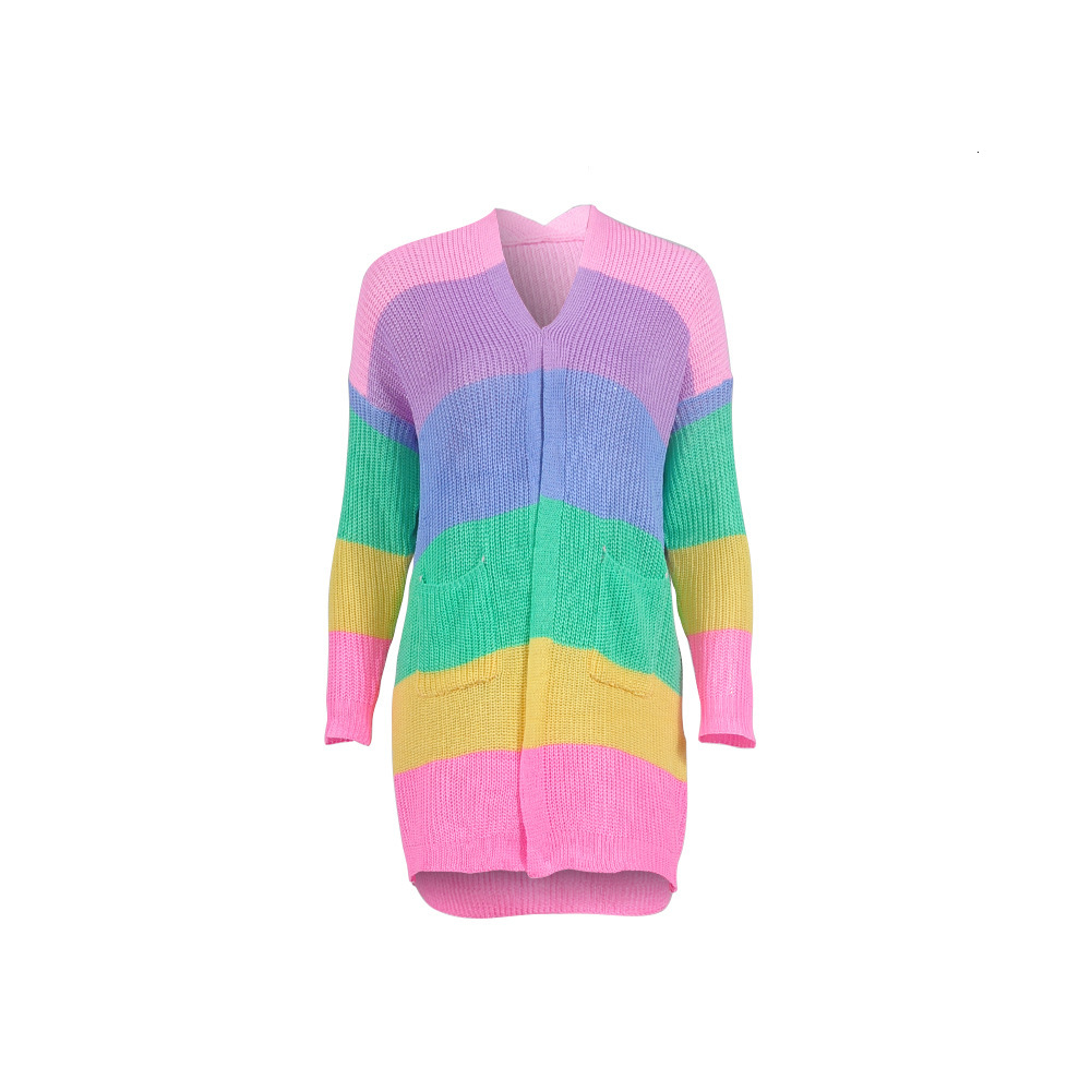

2021 Christmas Women Winter New Korean Sweater Fashion Ladies o Neck Loose Shrugs Color Knitwear Femalelongsleeve Cardigan G7jf, Multi