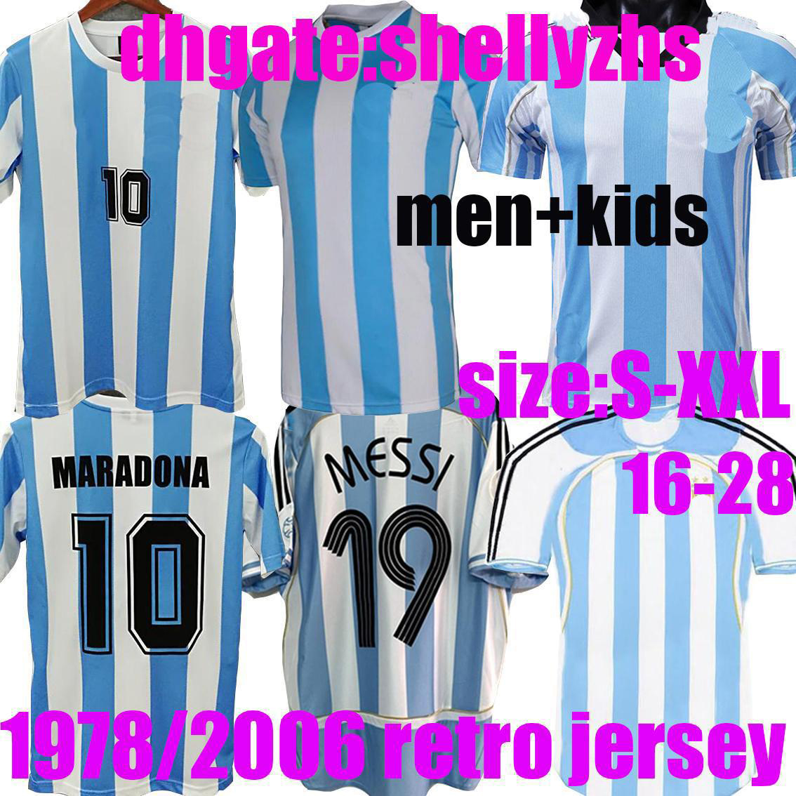 

MEN+kids Argentina Maillots de foot rétro 1986 Argentine Maradona Messi 1978 1994 1996 1998 2006 Riquelme Veron Zanetti chemises classiques, 1986 retro home jersey
