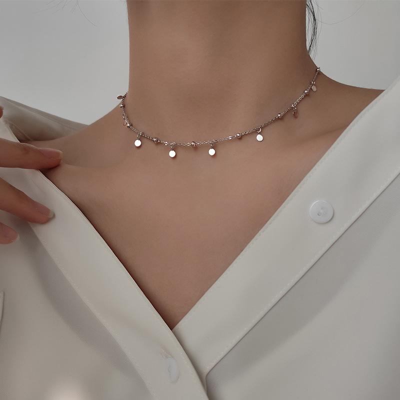

Chains Simple Aesthetic Tassel Bead Clavicle Chain 925 Sterling Silver Necklace For Women Fashion Korean Glitter Jewelry Wholesale