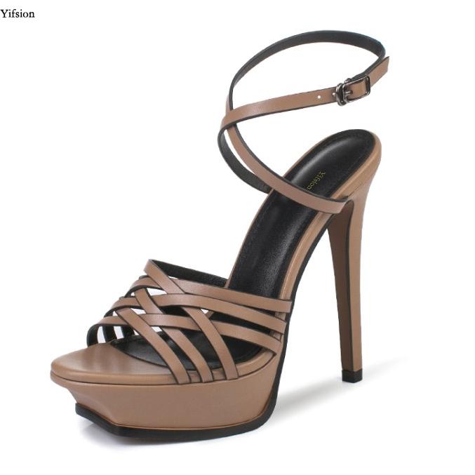 

Olomm New Women Platform Leather Sandals Sexy High Heel Sandals Open Toe Black Nude Women Dress Shoes US Plus Size 3-9, D1428 black