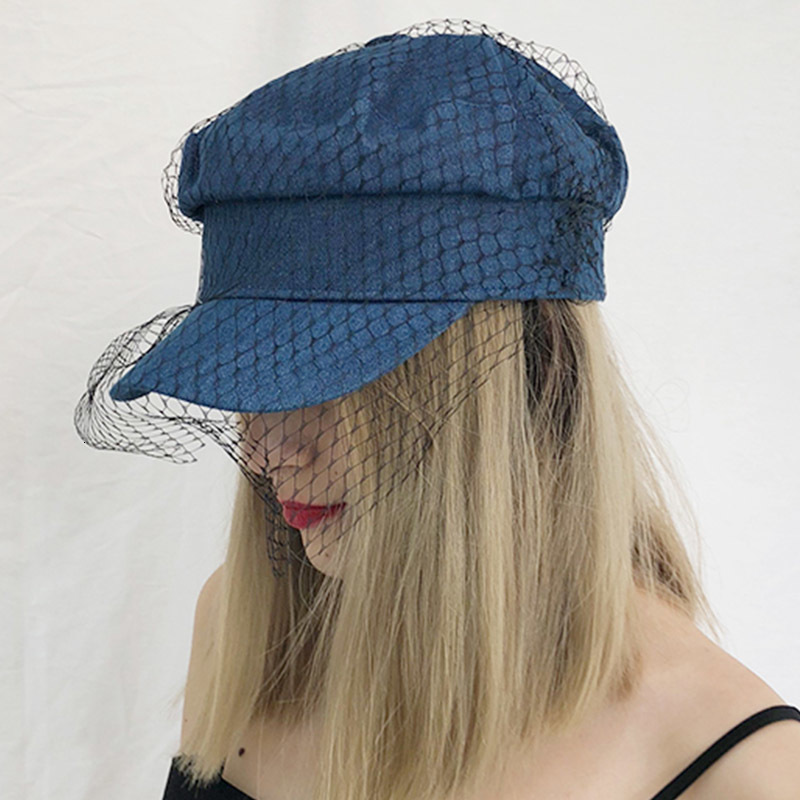 

2021 New Autumn Warm Winter Women Hats Flat Top Fancy Beret Ladies Mesh Fascinating Hat Black Blue Cotton Cap Female Visor Caps 5go7, Blue as show