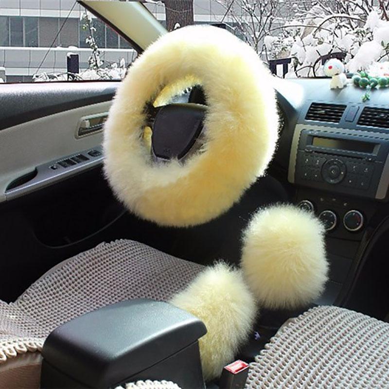 

Steering Wheel Covers 1 Set 3 Pcs Soft Wool Cover Universal/O SHI CAR Winter Warm Plush Sheepskin Braid On The Steering-wheel