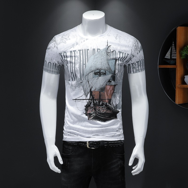 

t shirt 2021 summer men's short sleeve 3d digital printing wear versatile net red ins fashion, White;black