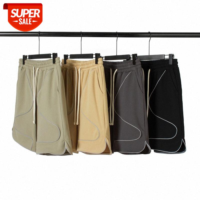 

3M reflective strip solid color shorts for men and women hip-hop trousers split loose loop material sports five-point pants #kc5c, Black