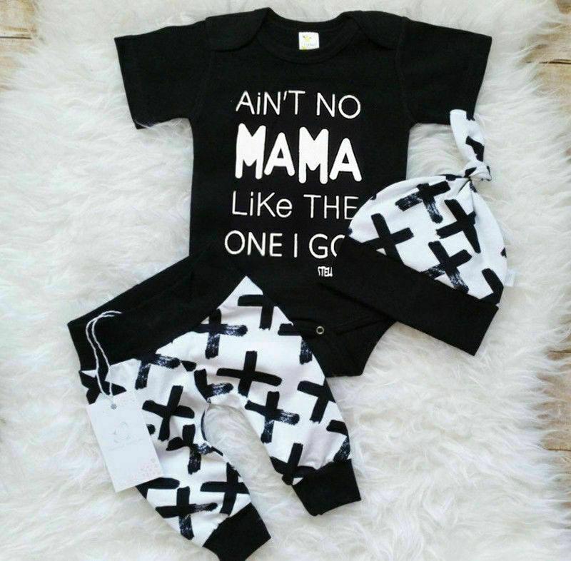 

Clothing Sets Born Kid Baby Boy 3pcs Clothes Jumpsuit Romper Bodysuit Pants Hat Outfits Set, Black