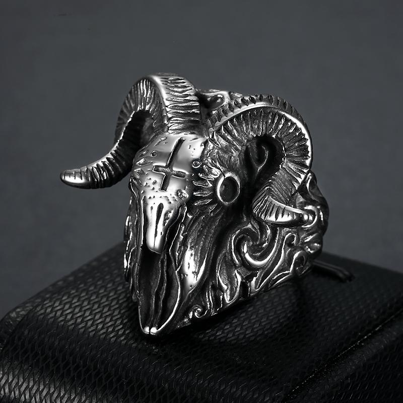 

Cluster Rings Cool Fashion Cross Ram Skull Ring 316L Stainless Steel Mens Motorcycles Biker Zombie Vampire