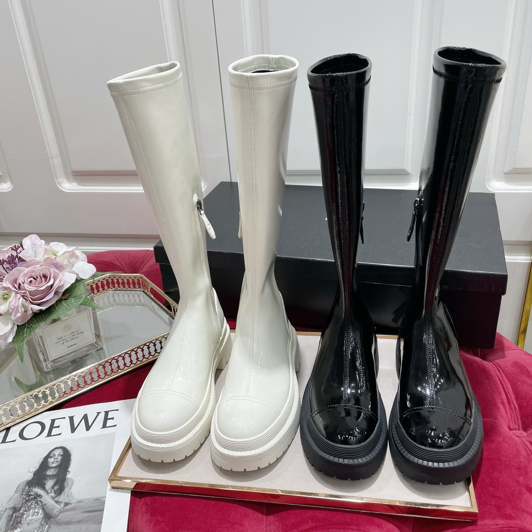 

Women's knee-high Boots Designer Original Shoes High Heel White Black Knight Boot Genuine Leather Zipper Casual shoe