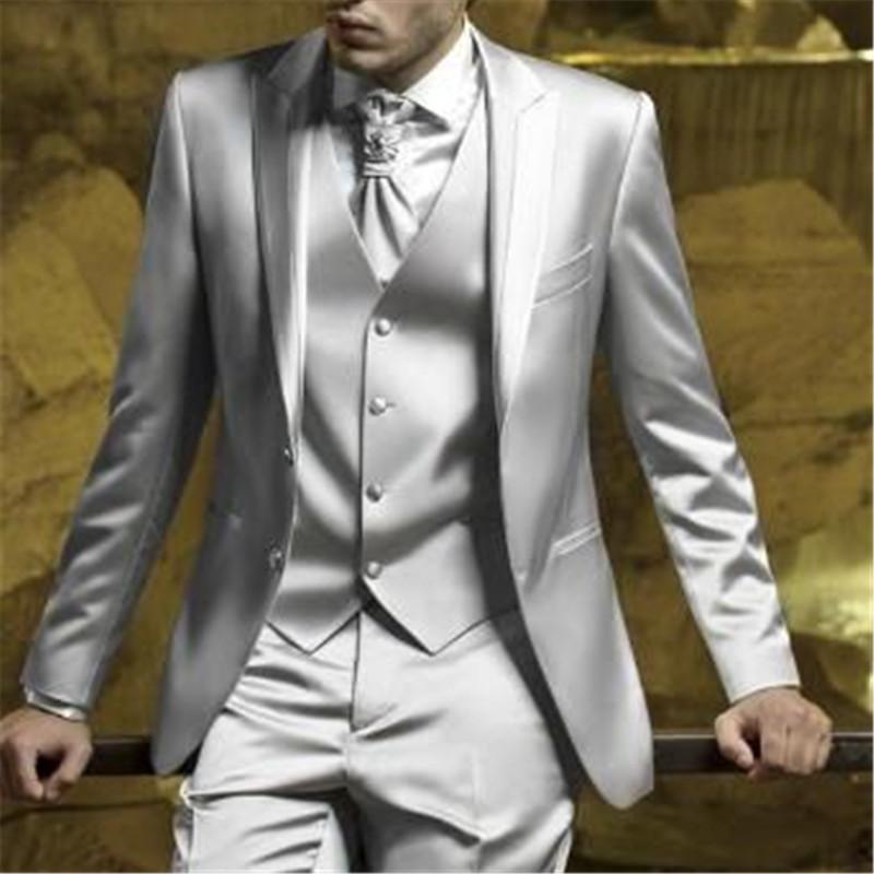 

Men's Suits & Blazers Shinny Grey Satin Men Suit 3 Pieces(Jacket+Pant+Vest+Tie) Latest Coat Pant Designs Slim Fit Blazer Formal Prom Custom, Black