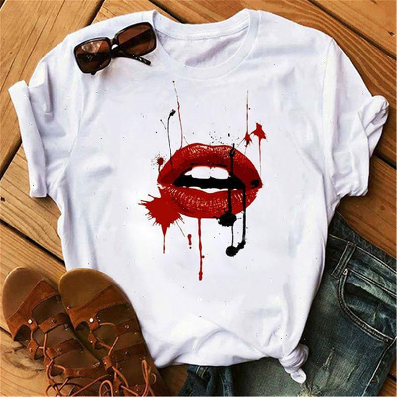 

fashion new summer women t shirt red lip print hipster femme vogue tee korean style streetwear tee shirts, White