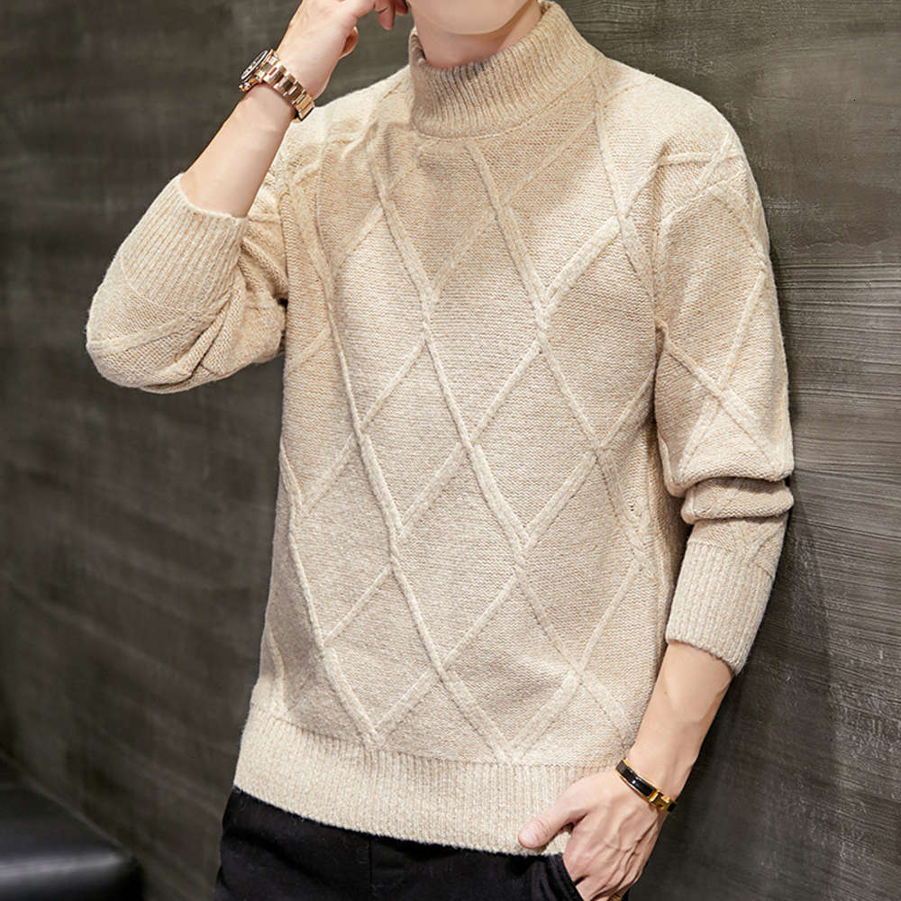 

2021 new autumn and winter men's Korean loose line high collar sweater youth student T-shirt male, White;black