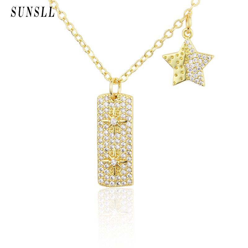 

Pendant Necklaces SUNSLL Design Gold-plated Zircon Stitching Stars Fashion Hip Hop Tag Exquisite Necklace Jewelry Gift