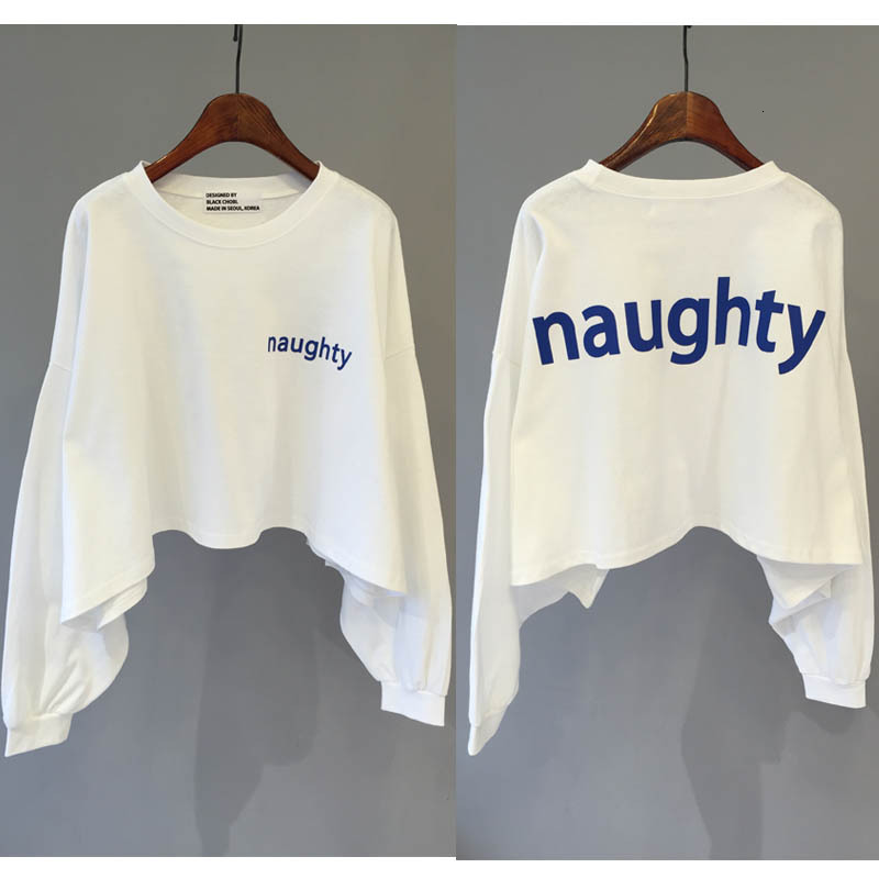 

2021 Letter White Printing Sweatshirt New Korean Style Ins in Fashion Long Sleeve Short Female Sweater Clothes 3lm7