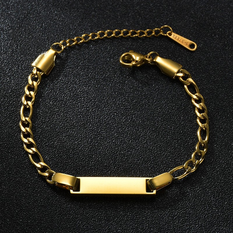 

Gold and Silver Plated Figaro Stainless Steel Link Chain Strip Charm Bracelet INS Style Jewelry for Beautiful Women