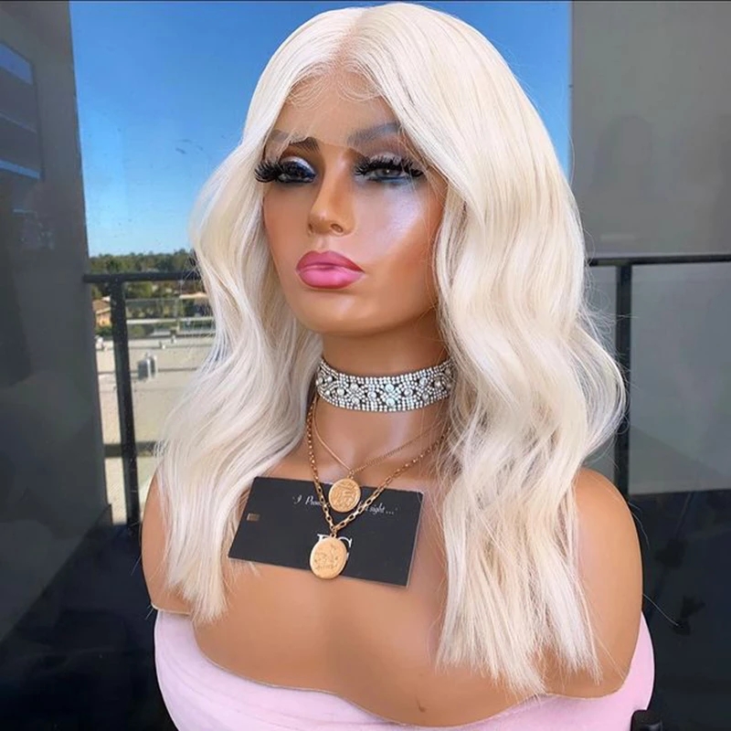 White Platinum Blonde Wave 180 Density 100%Human Hair Wig 13X4 Lace Front Wigs Pre Plucked With Baby Hairs Wavy Brazilian Remy full lacewig natur-image-1106847666