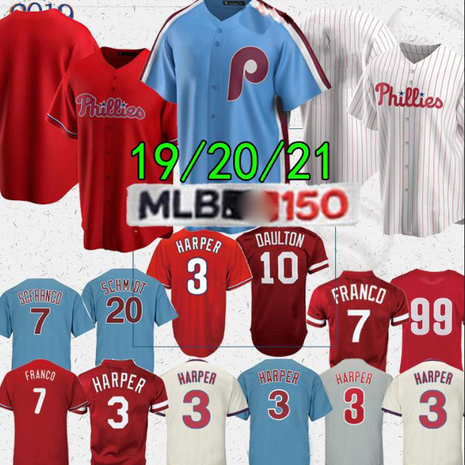 

Custom 10 JT Realmuto Philadelphia 2020 Phillies Jerseys 3 Bryce Harpe 17 Rhys Hoskins Mens any name any number jersey stitched S-6XL, Blue;black