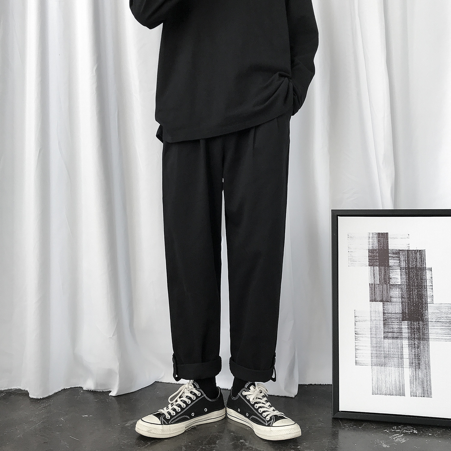 

2021 New Men's Leisure Cotton Casual Loose Cargo Pants Trousers Active Elastic Harem Hip Hop Black/khaki Color Sweatpants 98x2