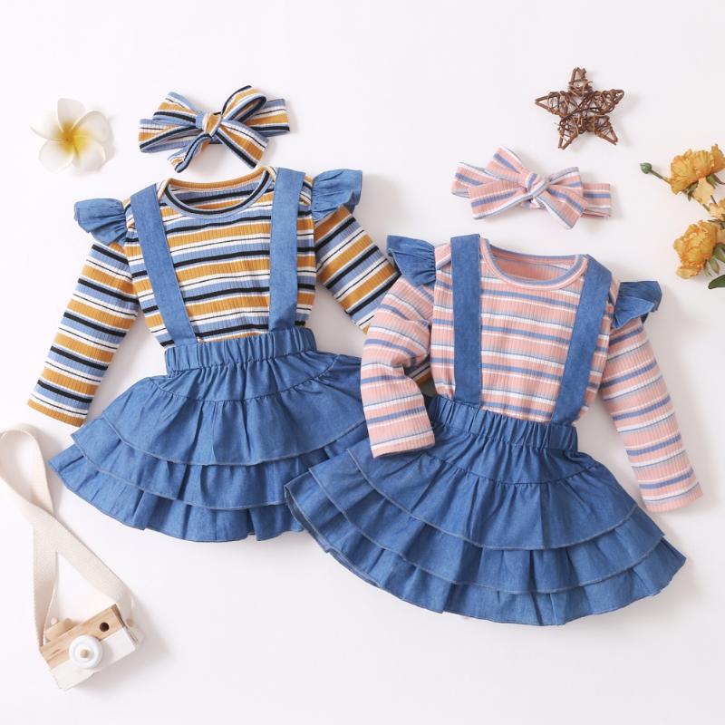 

Clothing Sets Baywell 0-24M Autumn Baby Girl Skirts Clothes Set Born Girls Long Sleeve Pattern Romper+Strap Skirt+Headband 3ps Infant