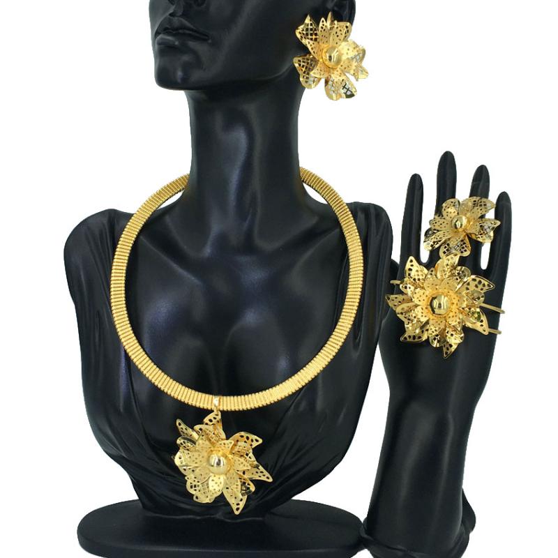

Earrings & Necklace Mejewelry Dubai Gold Bangles Ring Nigerian Wedding African Jewelry Italian Women's Full Set FHK12203, Silver