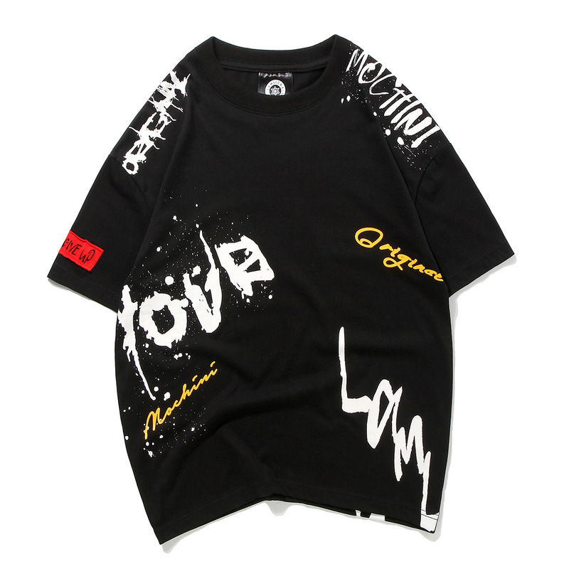 

2021 New Arrival Freeshipping Impression Cotton Collar Short Sleeve Summer Great Leisure the Casual Neck t Male Shirt Hip Hop Bd74, Black