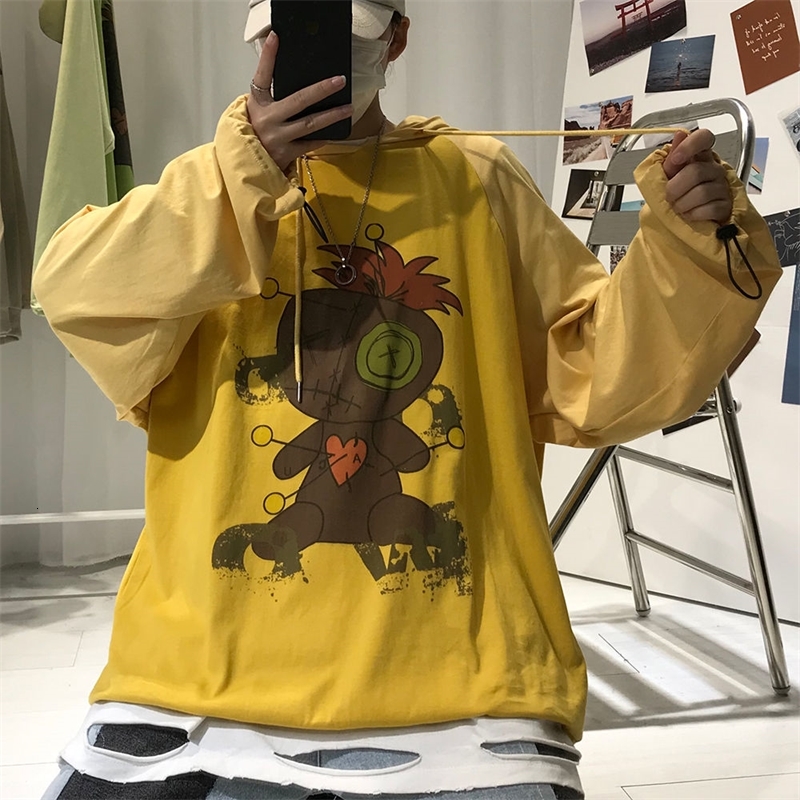 

2021 New Men's Casual Cotton Hooded Hoodies Long Sleeve Pullover Cartoon Printing Loose Sweatshirts Yellow/green/grey Color Coats 04zf