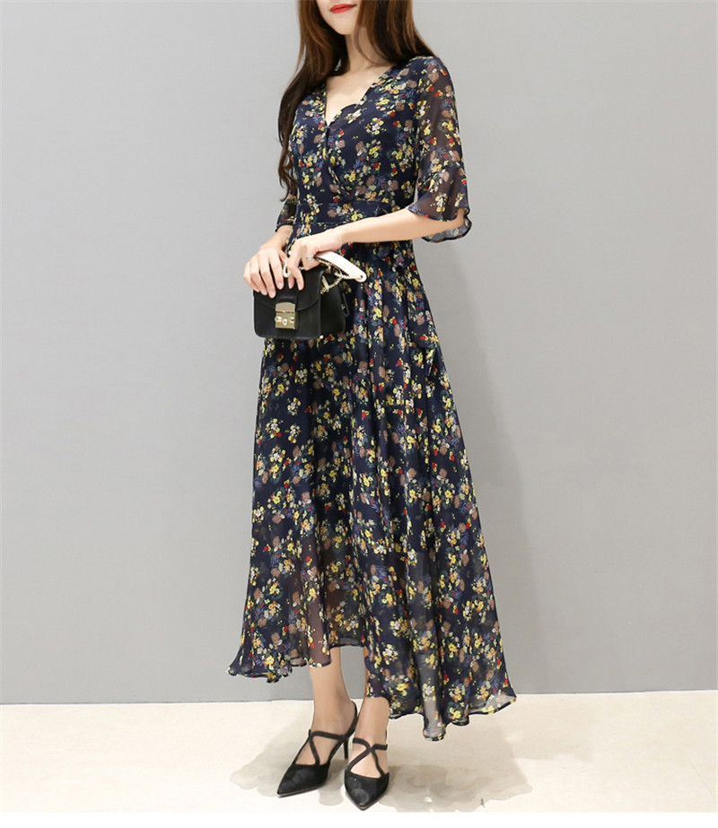 

2021 New Es Floral Robe Bohemian Femme Ete Chiffon Summer Beach Casual Slim Long Women Clothing Wxf62 Nan5, Yellow