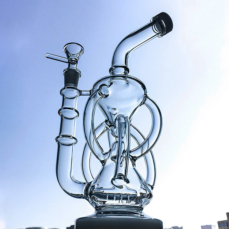 

11 Inch Inline Perc Clear Water Pipe Klein Hookahs 14 Female Joint Unique Beaker Glass Bongs Vortex Oil Dab Rigs With Bowl