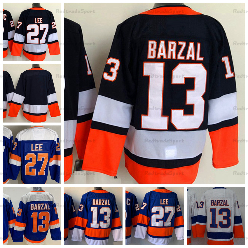 

2021 Reverse Retro Hockey Jerseys 13 Mathew Barzal 27 Anders Lee (C) Home Royal Blue Stitched Jersey White Alternate Shirts Mens -XXXL, Blue blank