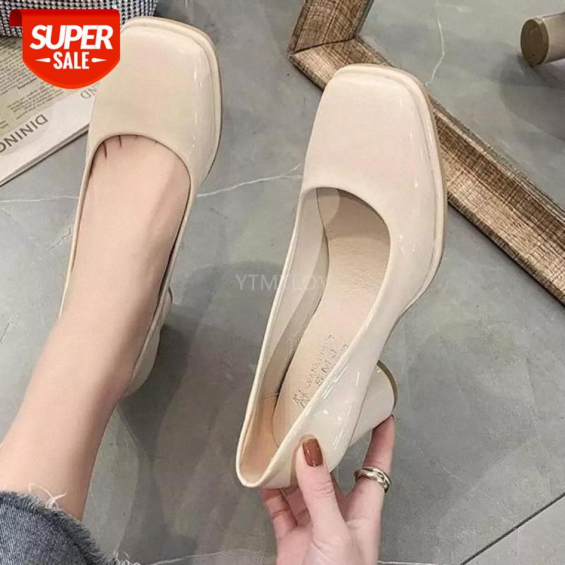 

New High Heel Shoes Women Real Leather Pumps Fashion Footwear Square Toe Zapatos De Mujer Plataforma Slip-On #4t7I