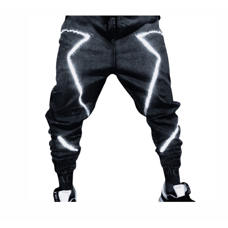 2021 spring and autumn new men&#039;s jeans personalized reflective hip hop high street Pants Large loose-image-703961176