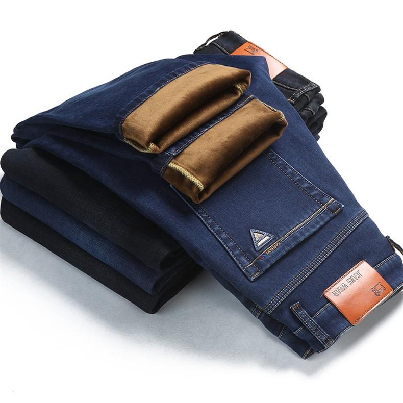 

Men's Jeans 2021 SULEE Brand Winter Fleece Baggy Business Straight Thick Warm Denim Pants Stretch Black Blue Trousers 28-42, All black