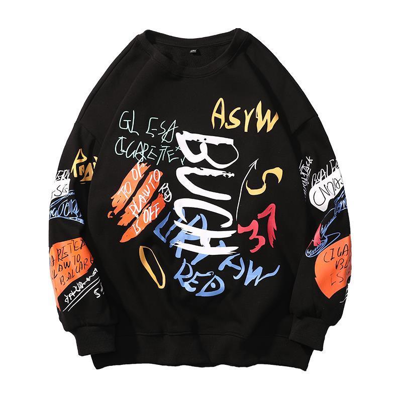 

2021 New Hip Hop Cotton Hoodie Men Cool Pullover Harajuku Tops Streetwear Autumn Gothic Hoody Black Graffiti Sweatshirt Boys Gbs0