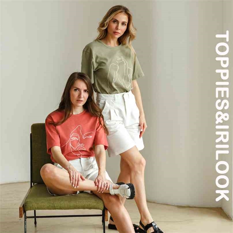 

Toppies Summer Abstract Art T-shirts Woman Short Sleeve Tops Tee 100% Solid Color O-neck 210720, Blue