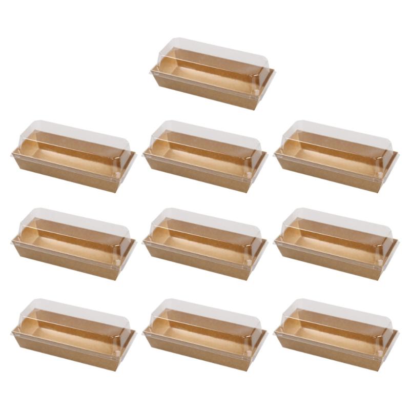

10PCS Rectangular Kraft Paper Sandwich Wrapping Boxes Cake Bread Snack Bakery Packing Box with Plastic Clear Lids