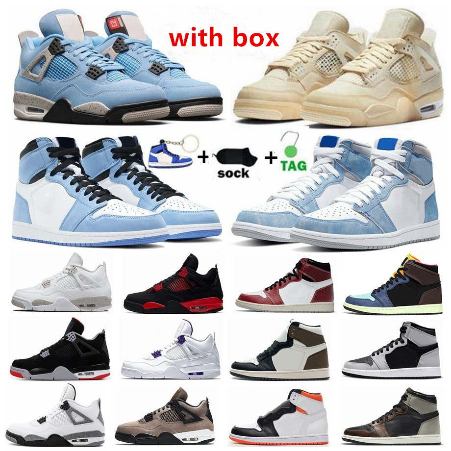 

TOP Basketball Shoes Sail 4 4s Sneakers University Blue 1 1s Fire Red Thunder Oreo Bordeaux Black Cat Shimmer Guava Ice Bred White Cement men women Sports Trainers, Shoelace