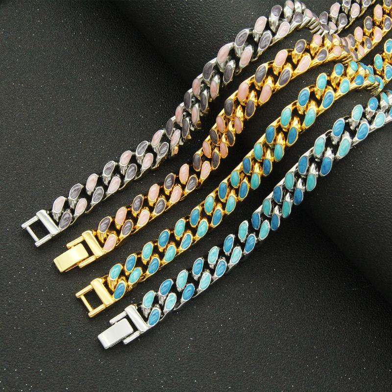 

Link, Chain Hip Hop Rock Cuban Colorful Men Bracelet And Necklace Classic Stainless Steel For Women Jewelry Gift